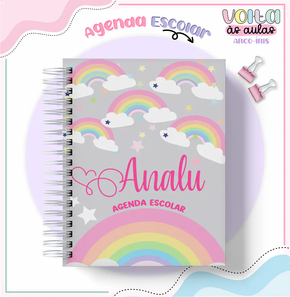 Arquivo Encadernação Kit Escolar Arco Íris - LINA CRIATIVA 12