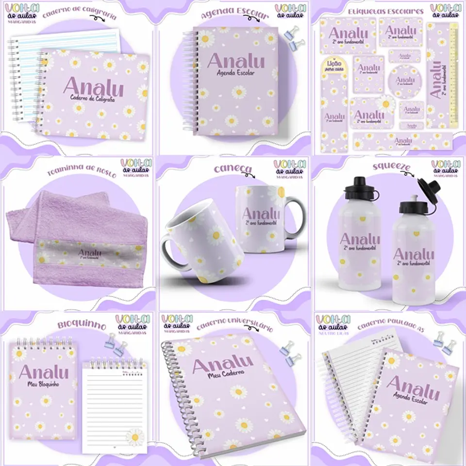 Arquivo Encadernação Kit Escolar Margarida Lilás - LINA CRIATIVA 1