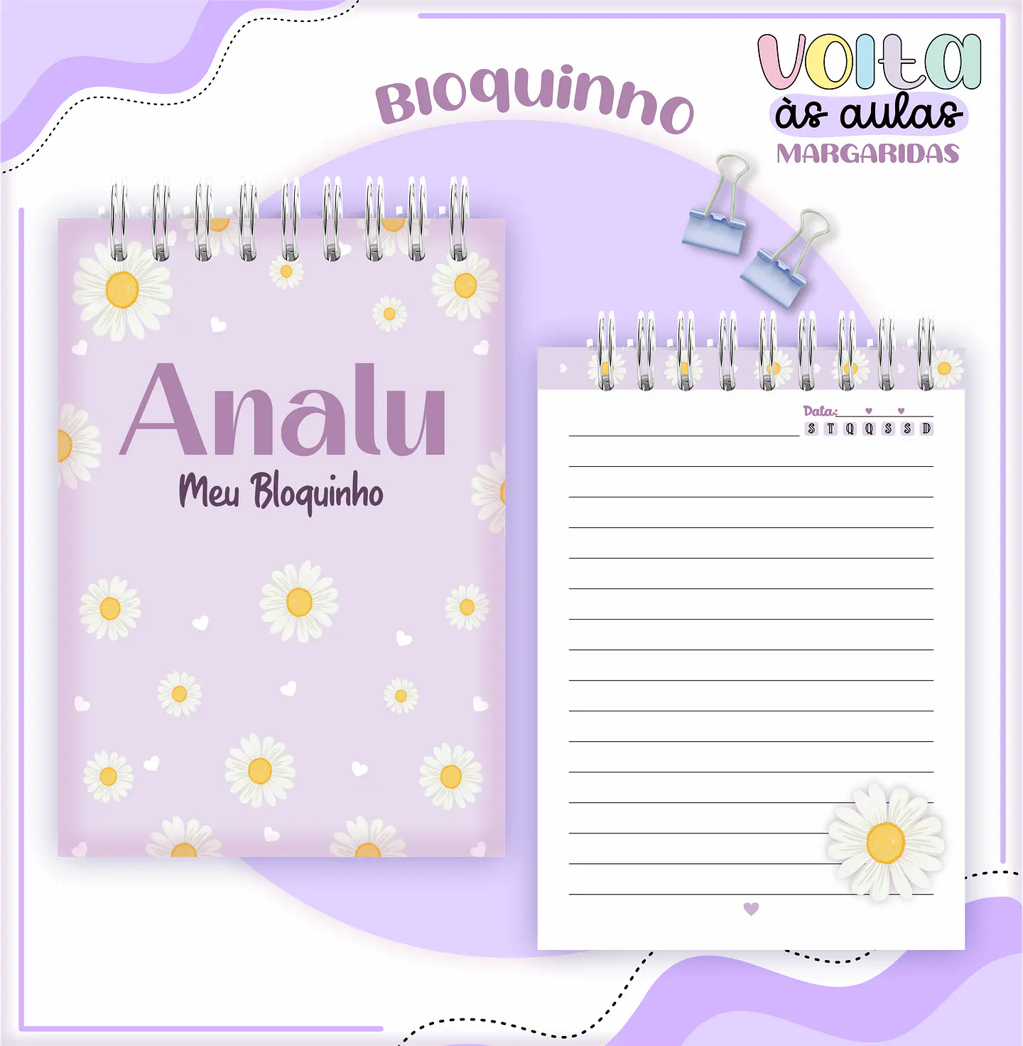 Arquivo Encadernação Kit Escolar Margarida Lilás - LINA CRIATIVA 5