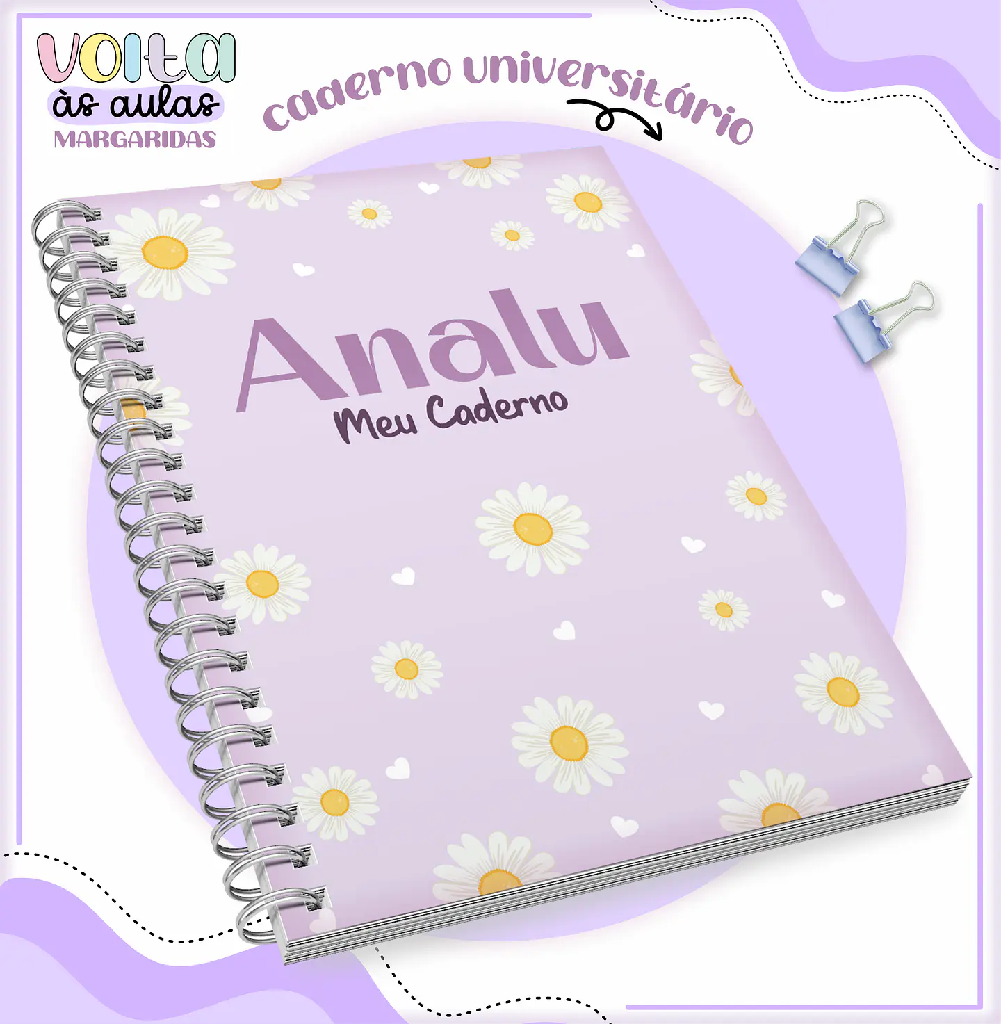 Arquivo Encadernação Kit Escolar Margarida Lilás - LINA CRIATIVA 8