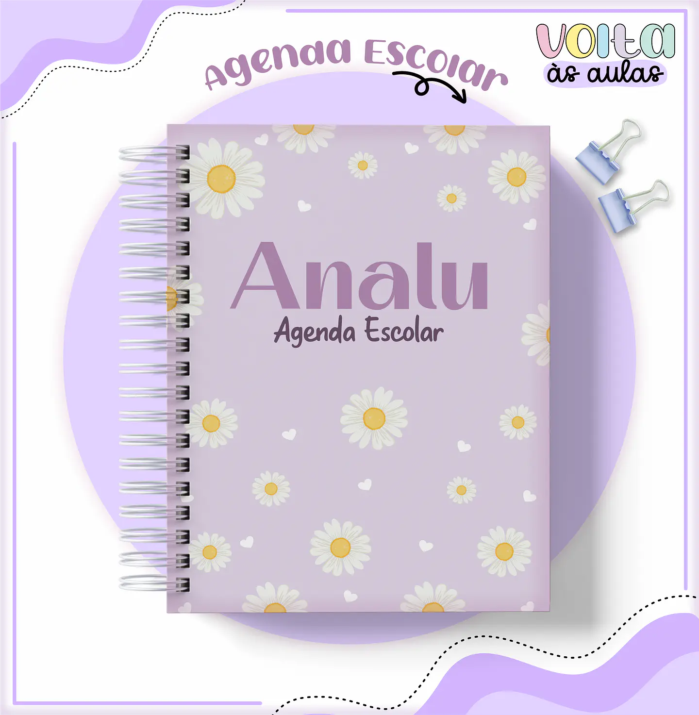 Arquivo Encadernação Kit Escolar Margarida Lilás - LINA CRIATIVA 11