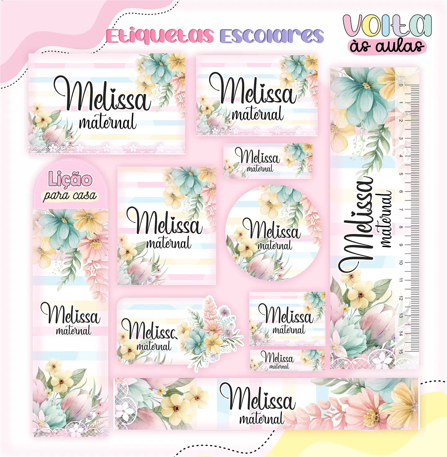 Arquivo Etiqueta Escolar Floral - Lina 1