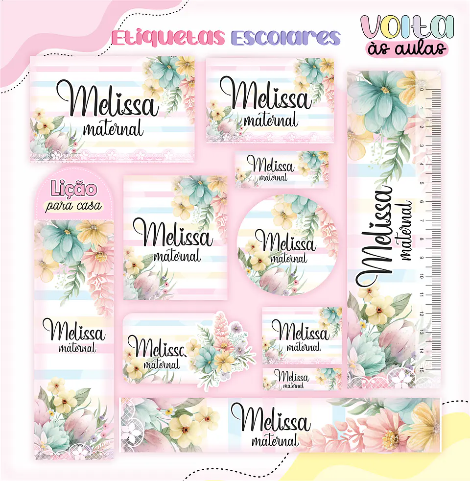 Arquivo Etiqueta Escolar Floral - Lina 1