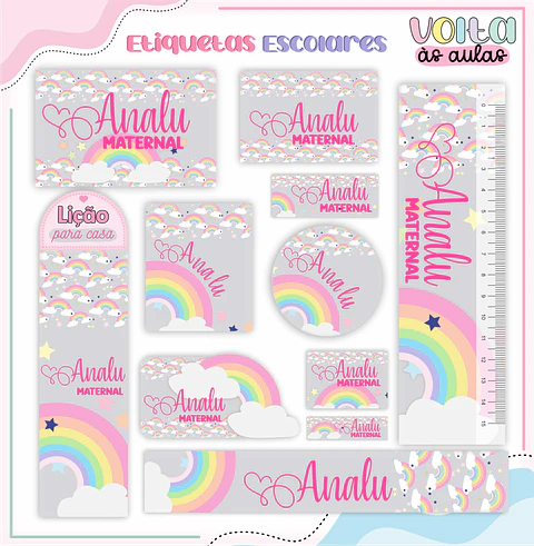 Arquivo Etiqueta Escolar Arco Íris - Lina