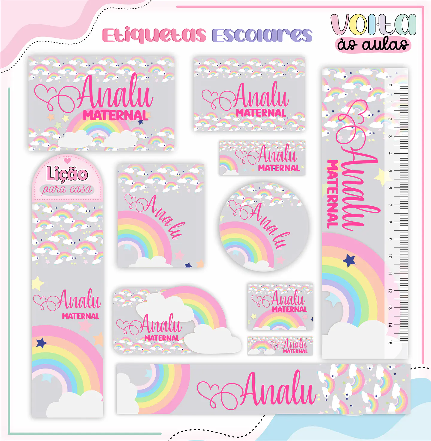 Arquivo Etiqueta Escolar Arco Íris - Lina 1