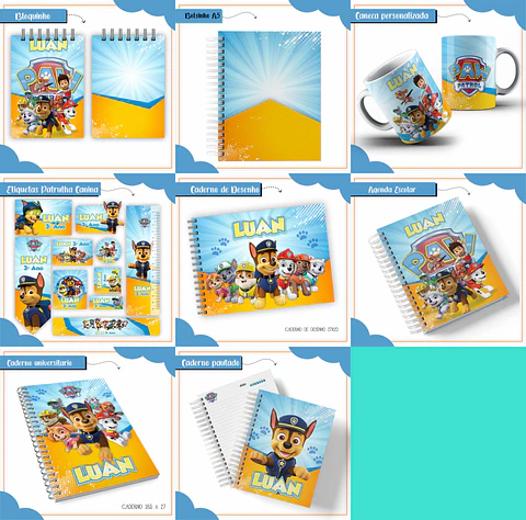 Arquivo encadernação kit escolar Patrulha Canina