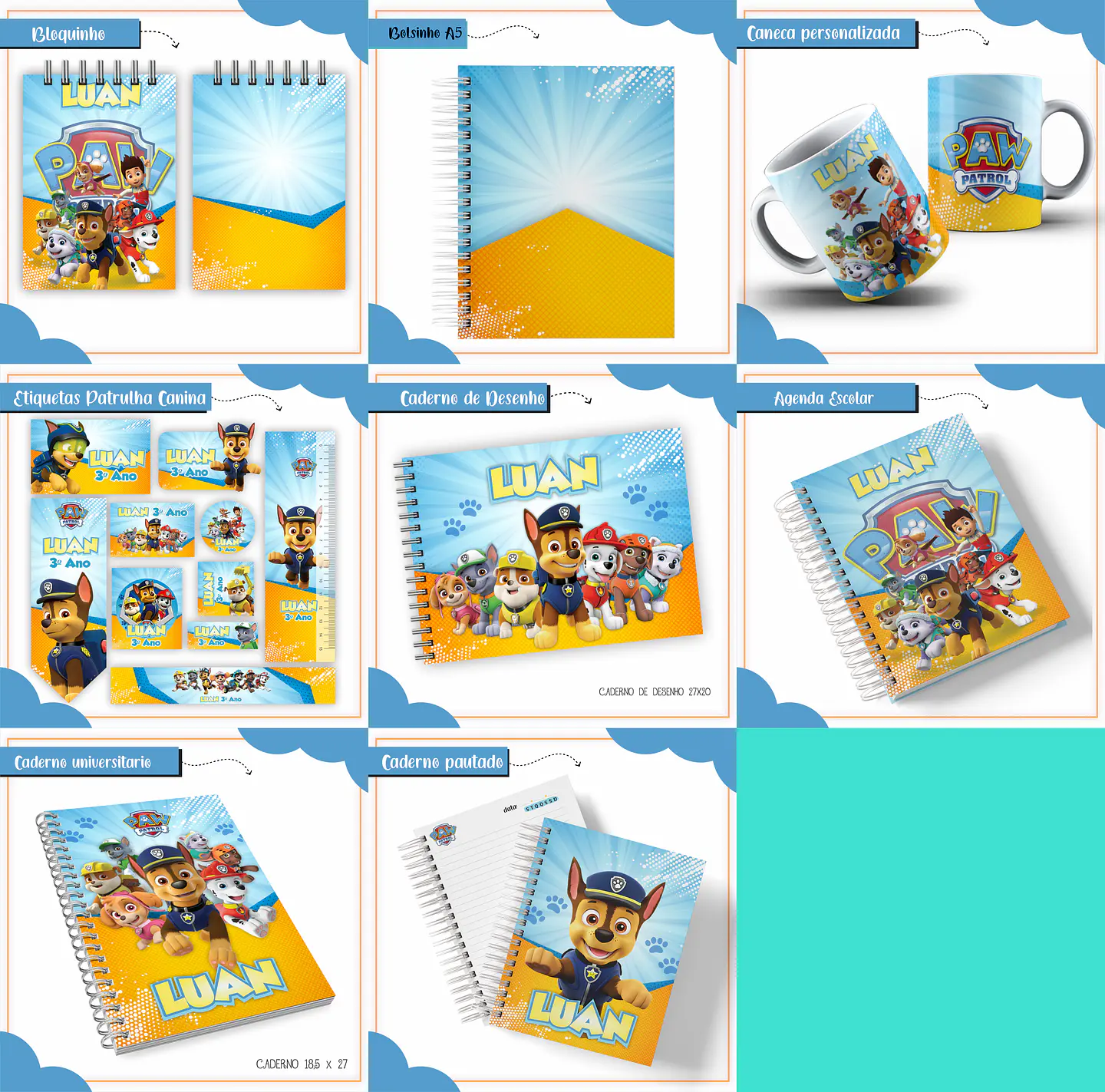 Arquivo encadernação kit escolar Patrulha Canina 1