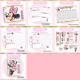 Arquivo Encadernação Kit Escolar Minnie Rosa