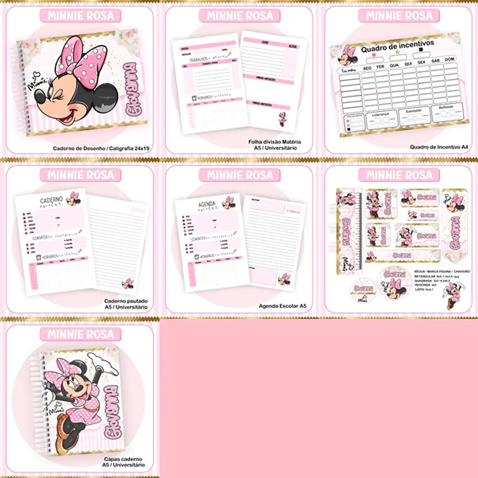 Arquivo Encadernação Kit Escolar Minnie Rosa 1