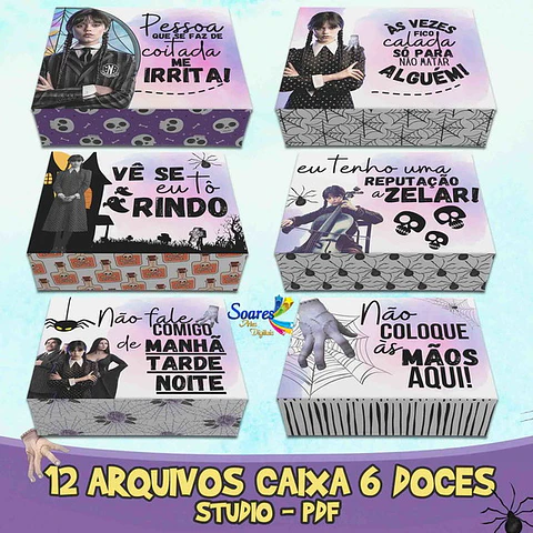Arquivo de corte caixa 6 doces pascoa wandinha