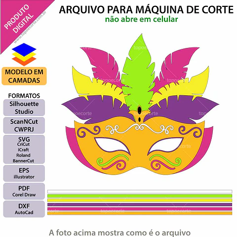 ARQUIVO DE CORTE TOPO DE BOLO MÁSCARA DE CARNAVAL