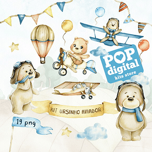 kit digital ursinho aviador
