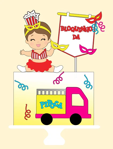 Arquivo Topo de Bolo Carnaval Menina Trio Elétrico - Em camada