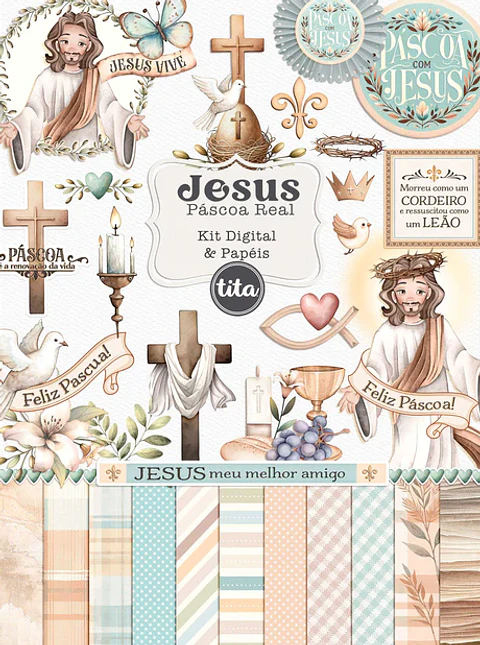 Kit digital Jesus Páscoa Real - Combo Ilustrações e Papéis - Tita