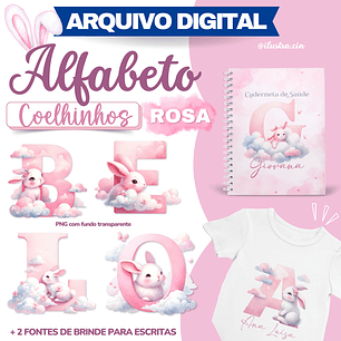 Kit Digital Alfabeto Coelhinho Rosa - Ilustracin