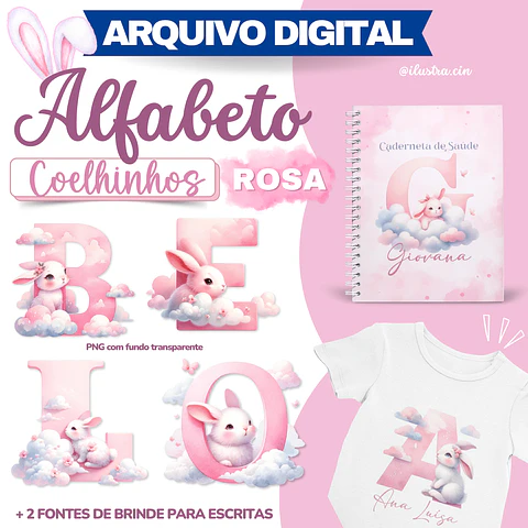 Kit Digital Alfabeto Coelhinho Rosa - Ilustracin