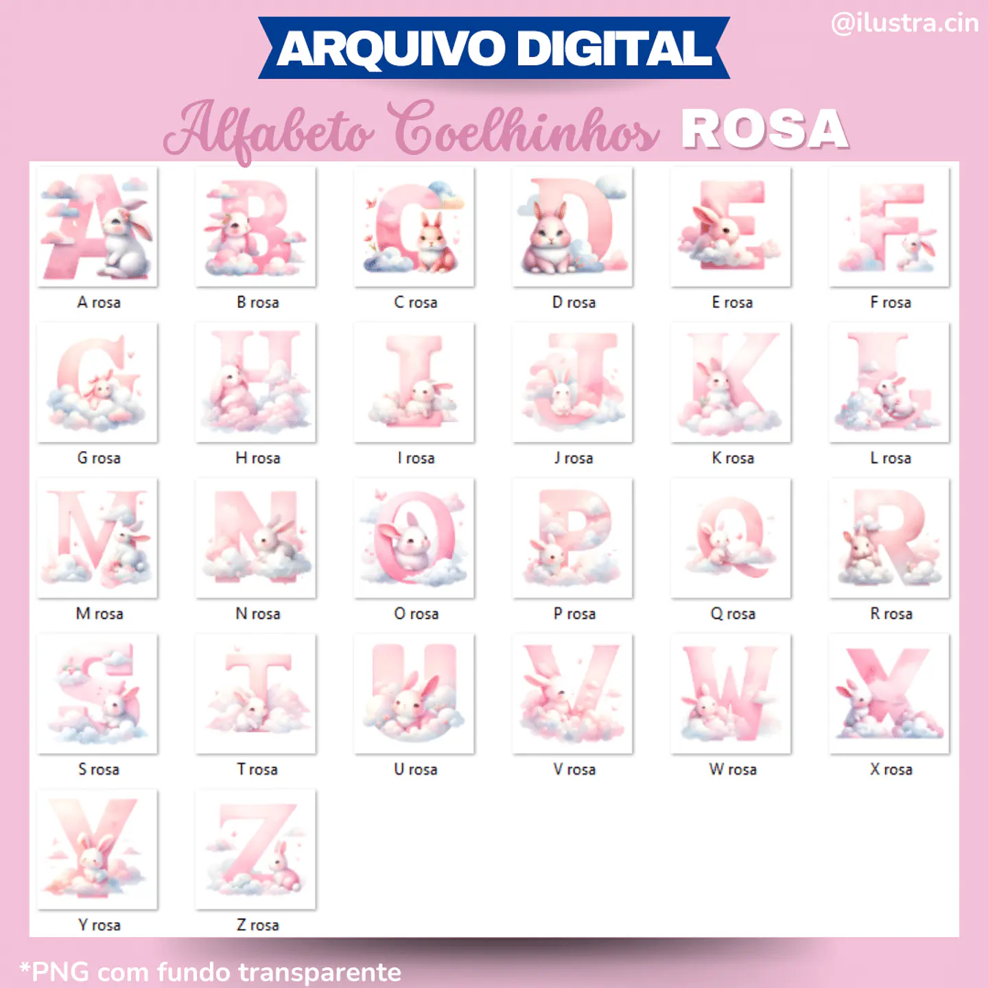 Kit Digital Alfabeto Coelhinho Rosa - Ilustracin 2