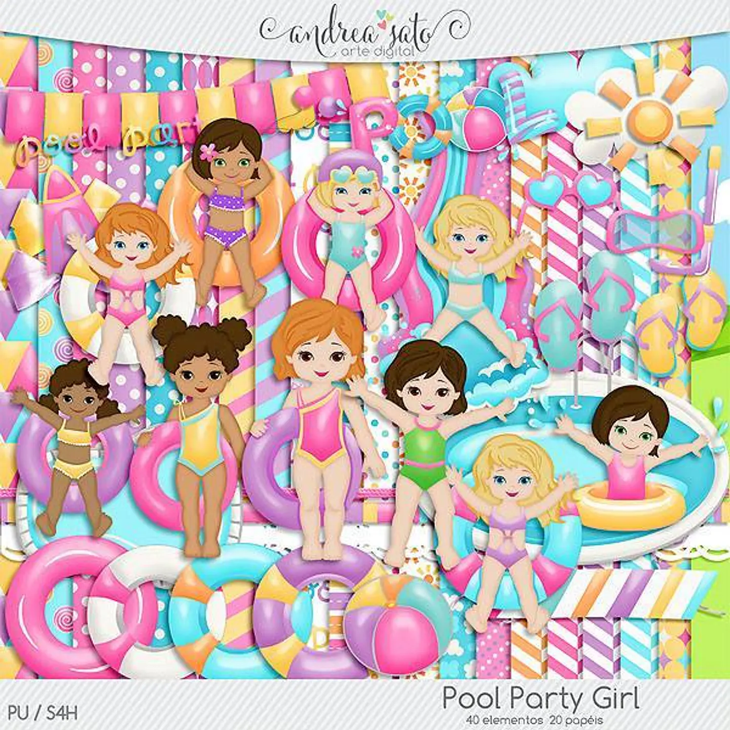 Kit digital pool party menina 1