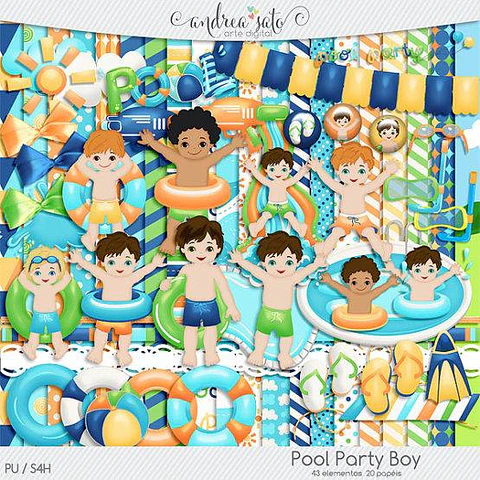 Kit digital pool party menino