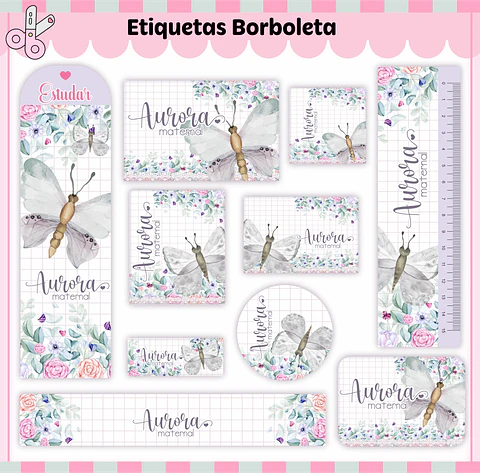 ARQUIVO ETIQUETA ESCOLAR BORBOLETAS LILAS