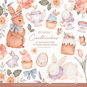 Kit digital páscoa coelhinhos - aquarelas