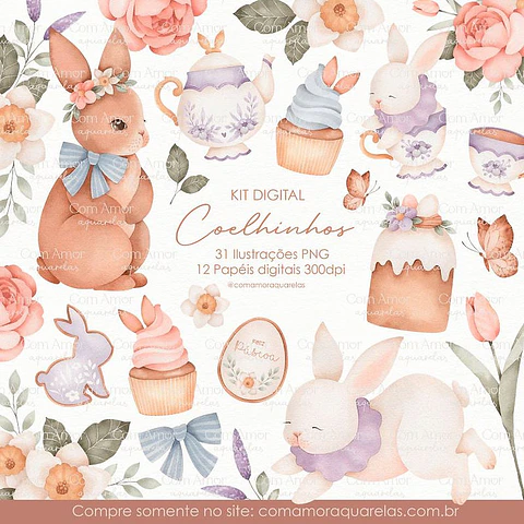 Kit digital páscoa coelhinhos - aquarelas