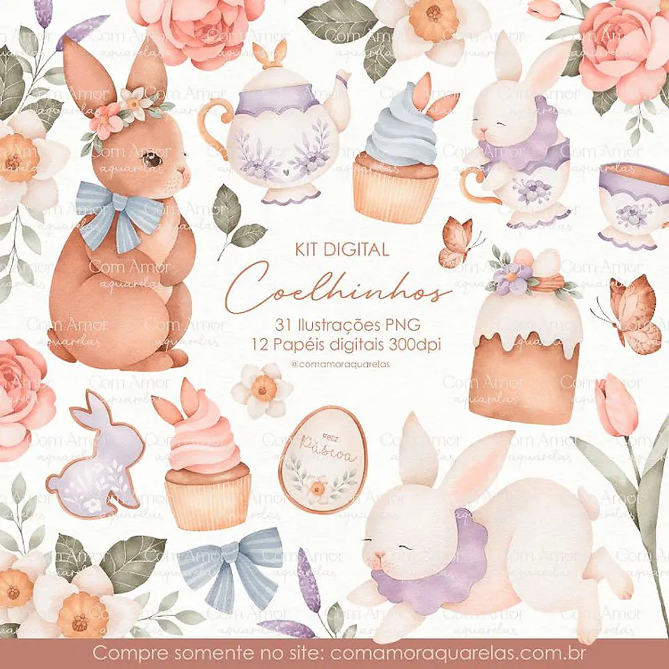 Kit digital páscoa coelhinhos - aquarelas 1