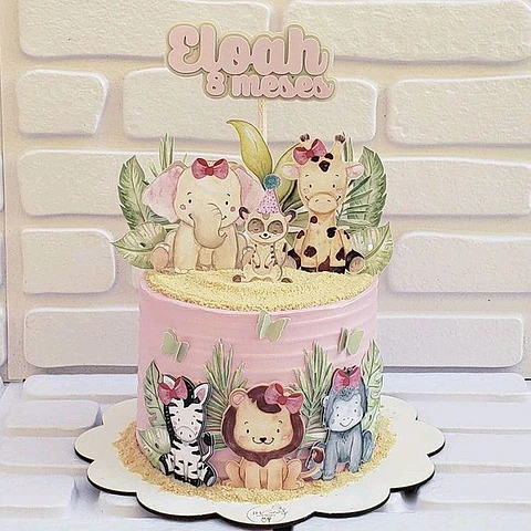 Arquivo de corte topo de bolo safari aquarelado rosa