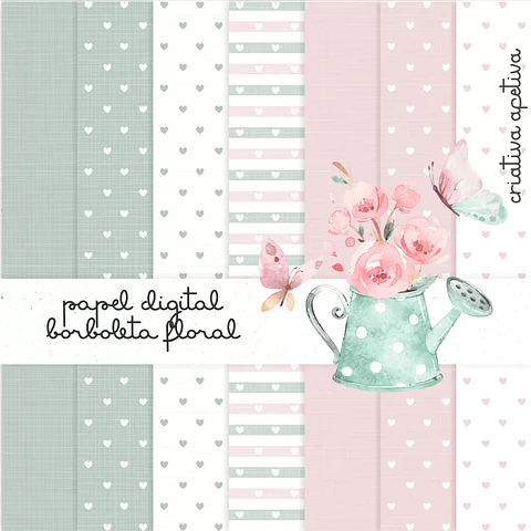 Kit digital borboleta floral
