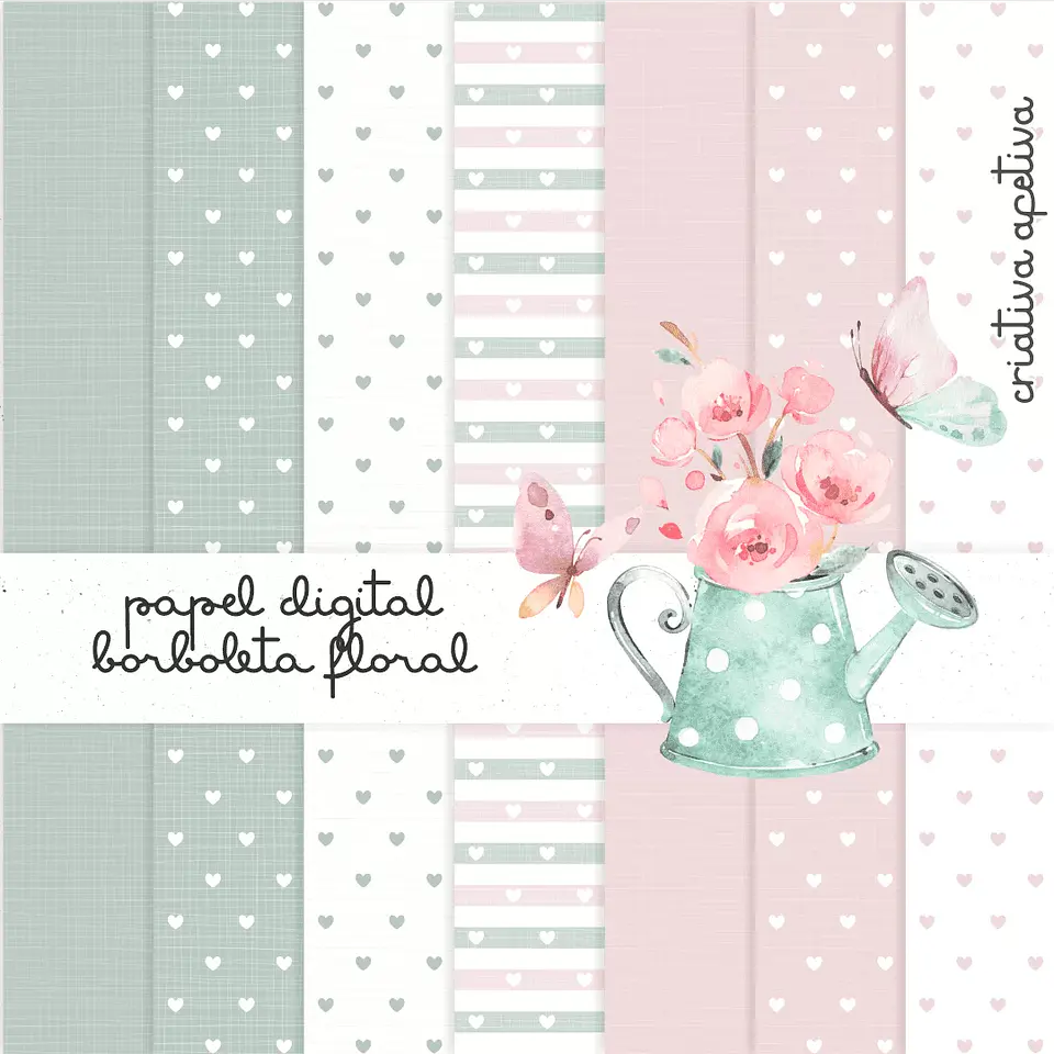 Kit digital borboleta floral 1