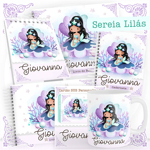 Arquivo Livro Bebê ,caderneta Vacinação Sereia Lilás - Pamella