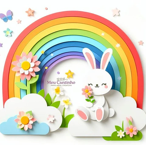 Arquivo de corte topo coelhinho e Arco-íris páscoa