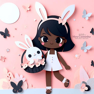 Arquivo de corte topo menina negra segurando o coelho páscoa