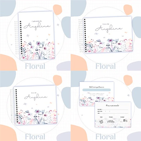 Arquivo Kit Encadernação Baby Floral Minimalista - Luma