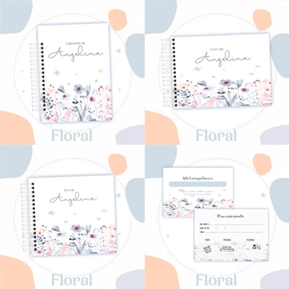 Arquivo Kit Encadernação Baby Floral Minimalista - Luma 1