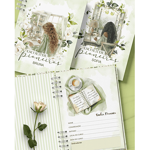 Arquivo Encadernação Caderno Escola de Pioneiros Floral Branco - Bicho Papel
