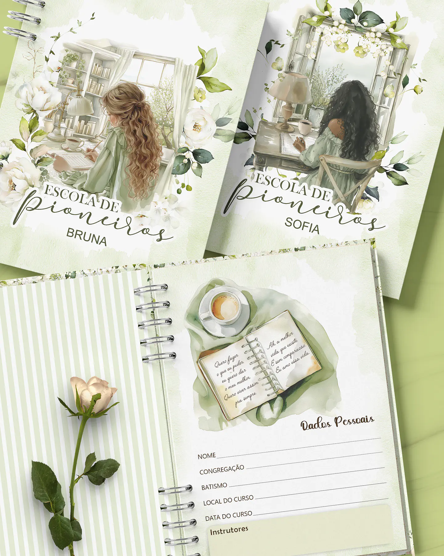 Arquivo Encadernação Caderno Escola de Pioneiros Floral Branco - Bicho Papel 1