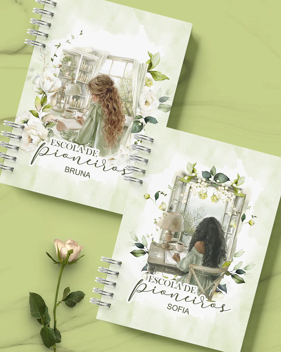 Arquivo Encadernação Caderno Escola de Pioneiros Floral Branco - Bicho Papel 2
