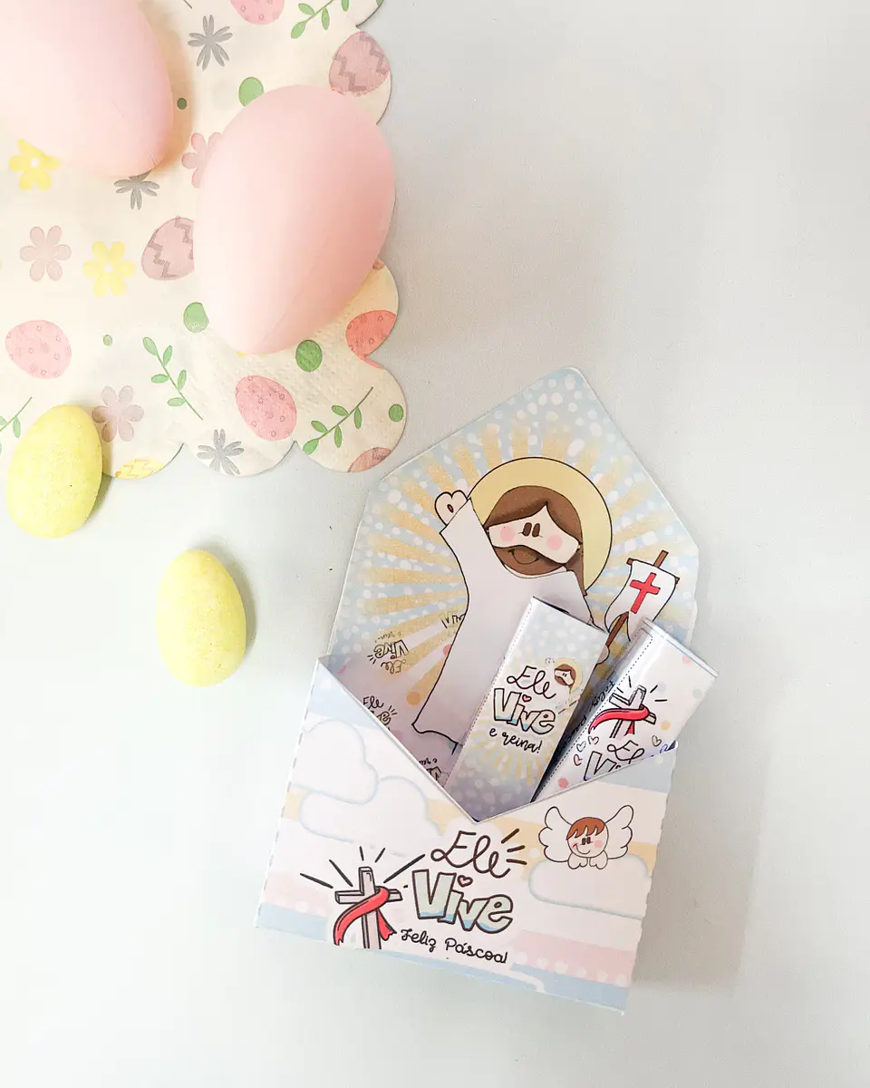 Arquivo Kit Páscoa Cristã Ele Vive  - SOMENTE PDF - Card Vela, Envelope Bis, Porta Bombom, Painel 3
