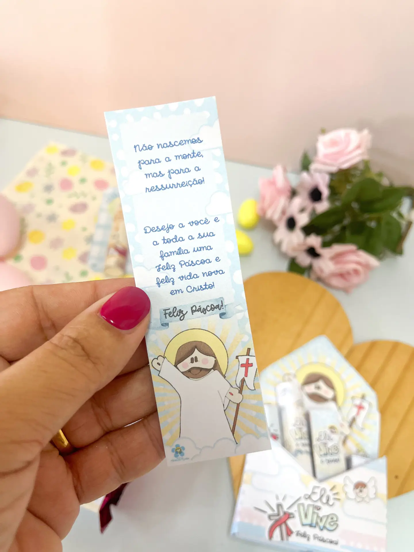 Arquivo Kit Páscoa Cristã Ele Vive  - SOMENTE PDF - Card Vela, Envelope Bis, Porta Bombom, Painel 7