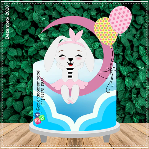 Arquivo Topo de Bolo Páscoa Coelhinha na Lua Com Balões - EM CAMADAS