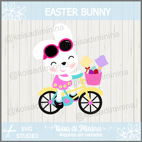 Arquivo Topo de Bolo Páscoa Coelhinha na Bicicleta - EM CAMADAS