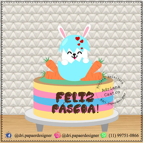 Arquivo Topo de Bolo Páscoa Coelhinho no Ovo - EM CAMADAS