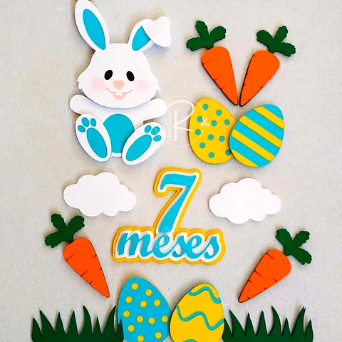 Arquivo Topo de Bolo Páscoa Coelhinho com Ovos - EM CAMADAS