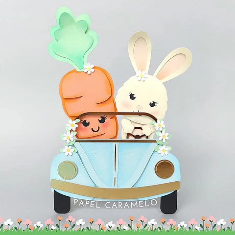 Arquivo Topo de Bolo Páscoa Coelho e Cenou na Fusca - EM CAMADAS