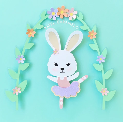 Arquivo Topo de Bolo Páscoa Coelhinha Bailarina Arco de Folhas - EM CAMADAS