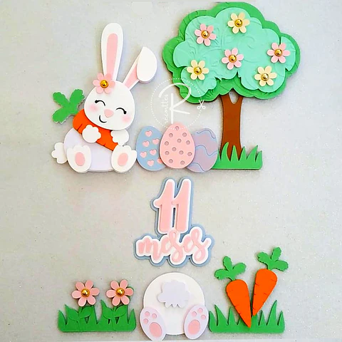 Arquivo Topo de Bolo Páscoa Bundinha de Coelho e Coelhinha - EM CAMADAS