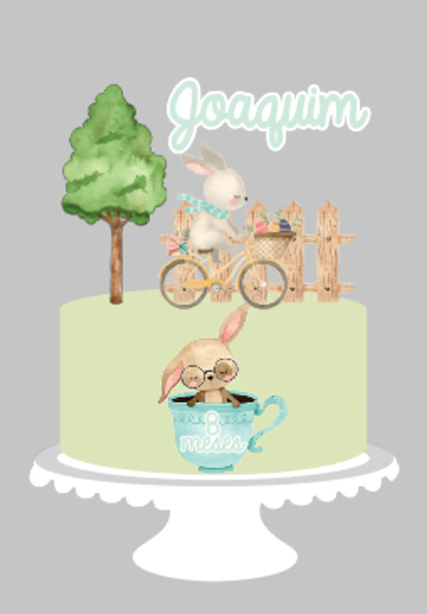 Arquivo Topo de Bolo Páscoa Coelhinho de Bicicleta e na Xicara Aquarela 1