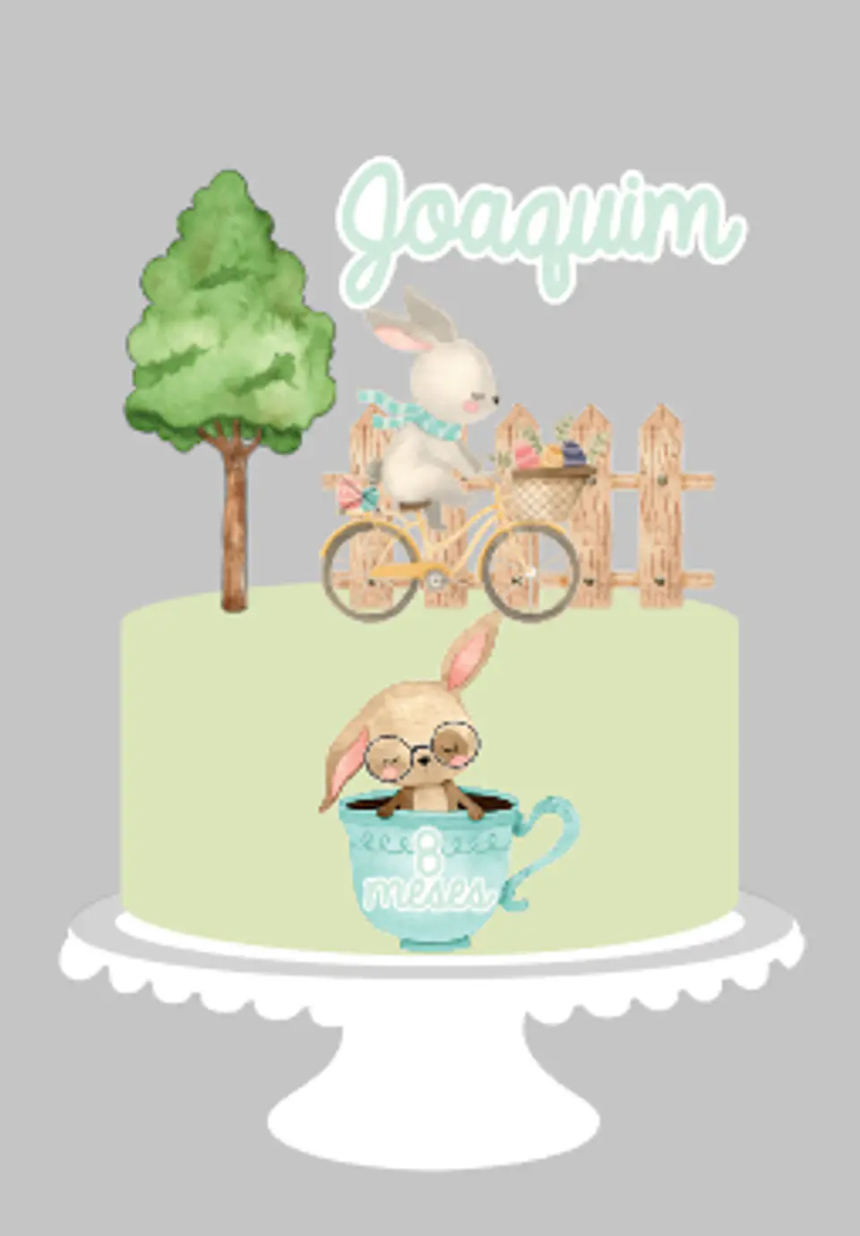 Arquivo Topo de Bolo Páscoa Coelhinho de Bicicleta e na Xicara Aquarela 1