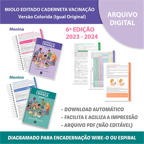Arquivo Miolo Caderneta Vacinas 6° edição – Cor rosa e azul - afetivo papel